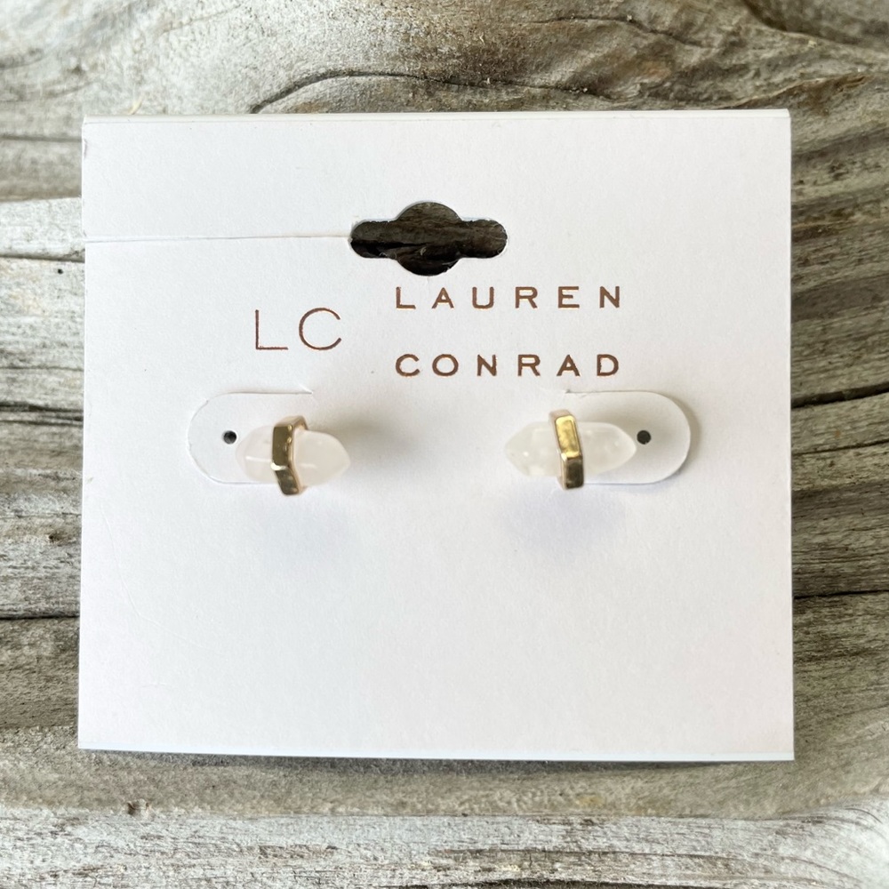NWT LC Lauren Conrad cream and gold, crystal stud earrings